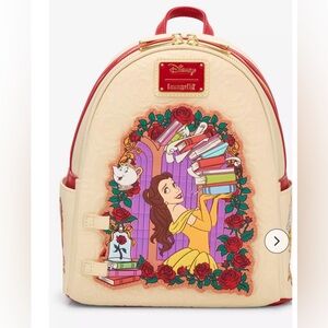 BNWT Loungefly Disney Beauty and the Beast Belle Roses Magnetic Door Backpack